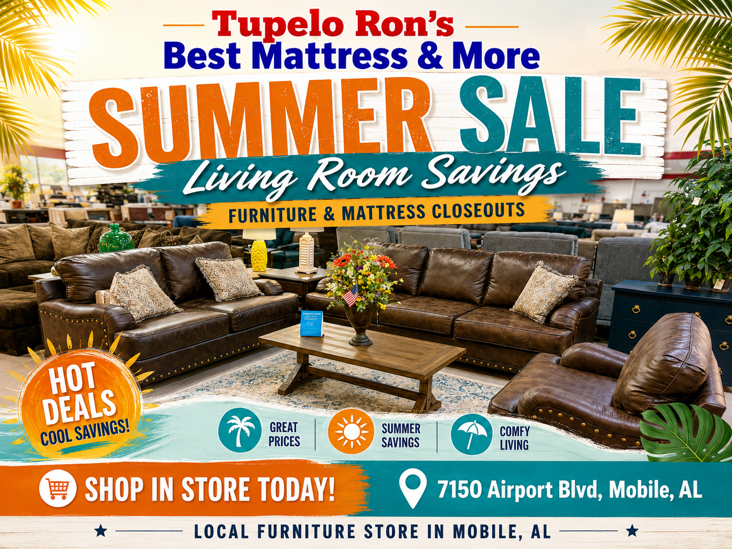 Summer Sale furniture and mattress closeouts at Tupelo Ron's Best Mattress & More in Mobile, AL
