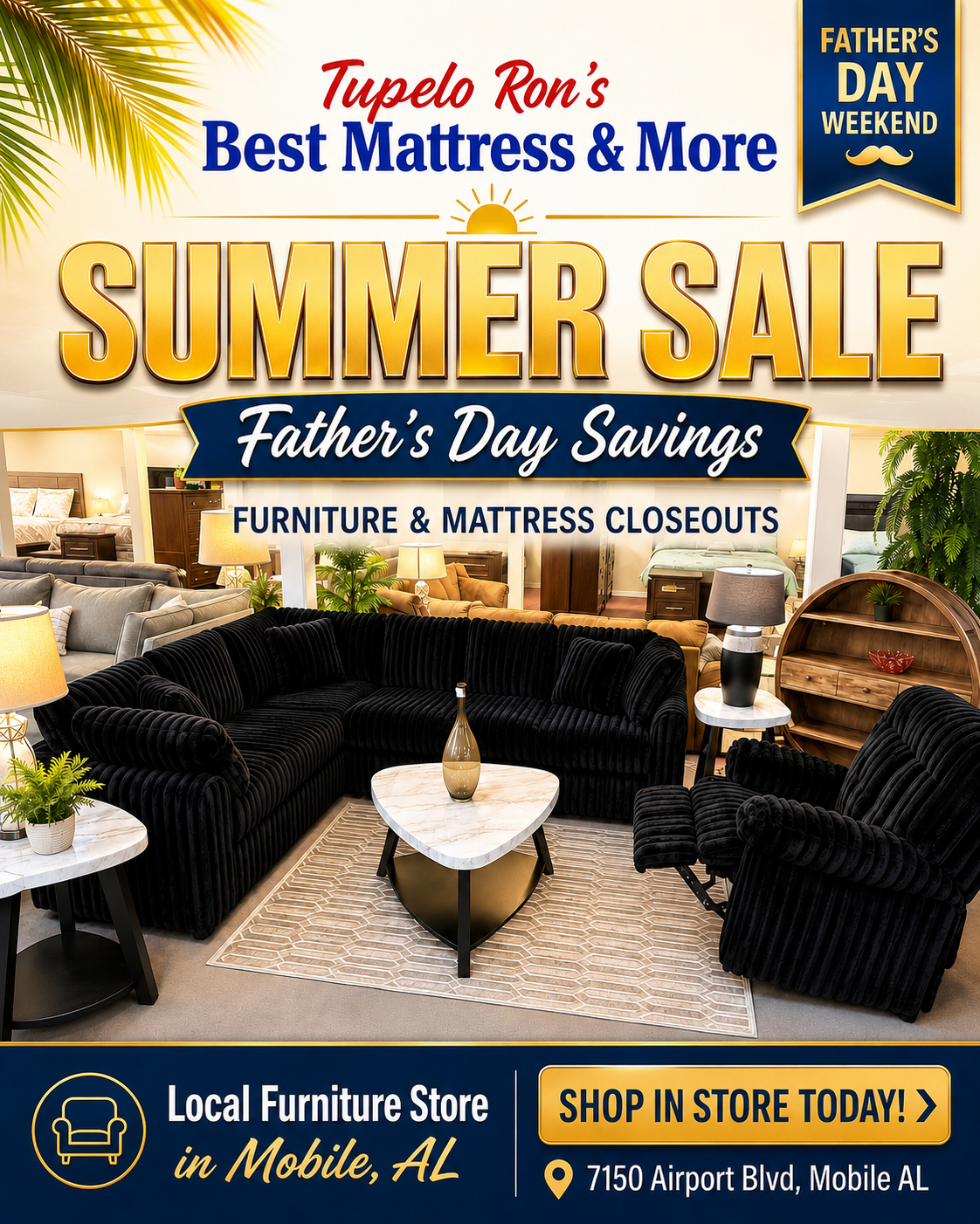 Summer Sale furniture and mattress closeouts at Tupelo Ron's Best Mattress & More in Mobile AL