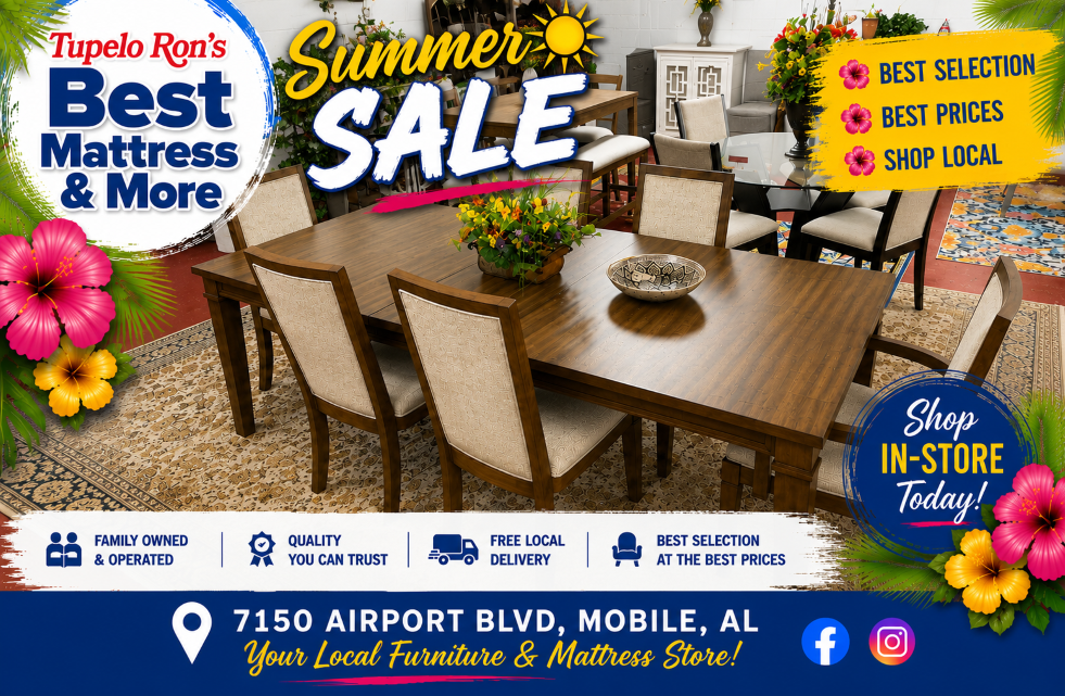Summer Sale furniture and mattress closeouts at Tupelo Ron's Best Mattress & More in Mobile, AL