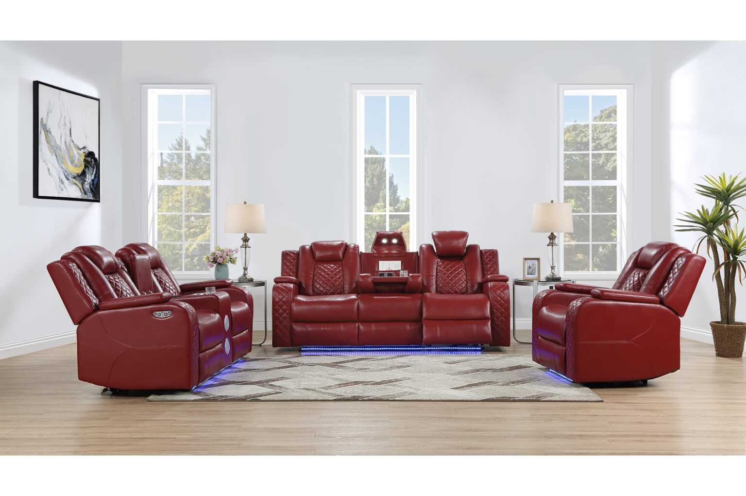 Radiant-red-power-sofa-and-loveseat-with-led-bluetooth-drop-down-table-console-charger-Mobile-AL